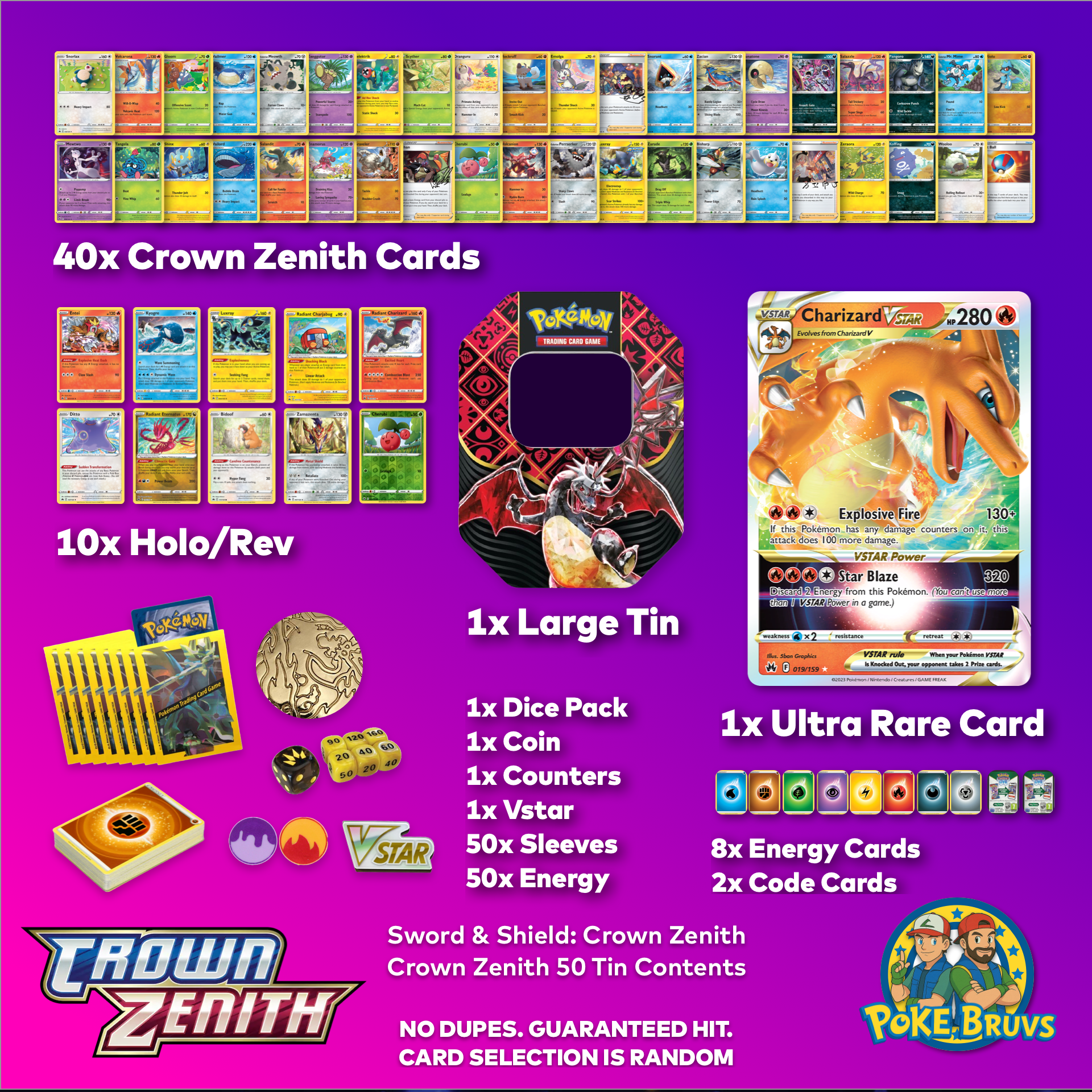Pokemon TCG Sword & Shield: Crown Zenith Mystery Pack x50 w/ Large Tin Poke Bruvs Pokemon TCG Sword & Shield: Crown Zenith Mystery Pack x50 w/ Large Tin Poke Bruvs
